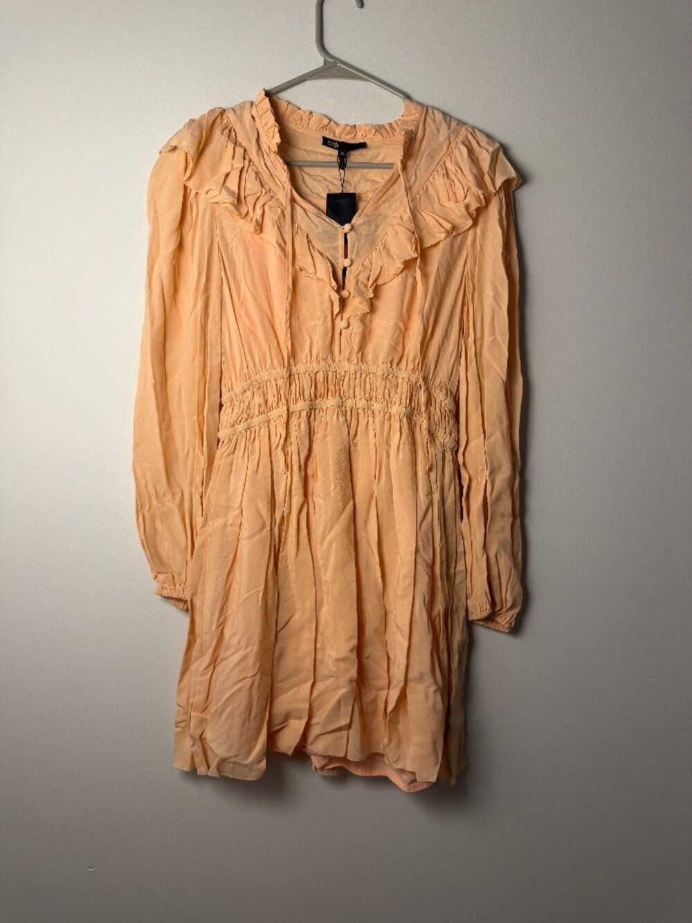 NWT Maje Riava Long Sleeve Ruffle Bib Dress / 38EU